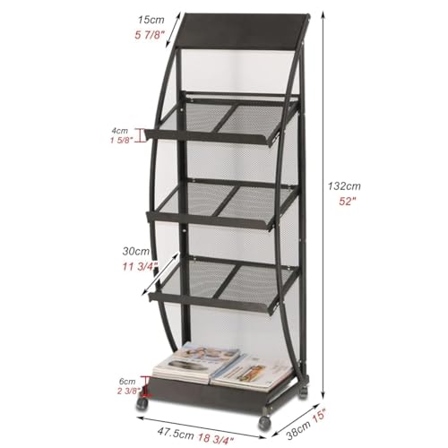 Soporte para periódicos comerciales de gran capacidad con 4 estantes expositores de pie 7