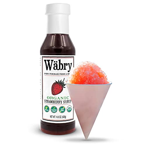 Image of Wabry Organic Strawberry Syrup - 14.9oz (420g), Natural Fruit Syrups for Drinks, Coffee, Shaved Ice and Ice cream, Vegan, Non-GMO, Gluten-Free Snow Cone Syrup - BPA-Free Plastic Bottle