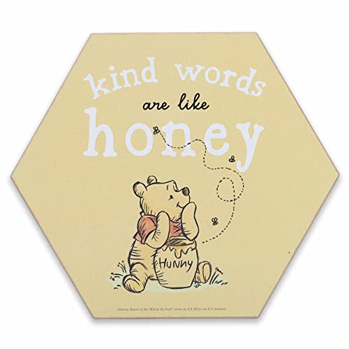 Open Road Brands Disney Winnie the Pooh Kind Words Are the Honey Wood Wall Decor - Cute Winnie the Pooh Decoration for Kitchen, Bedroom or Office