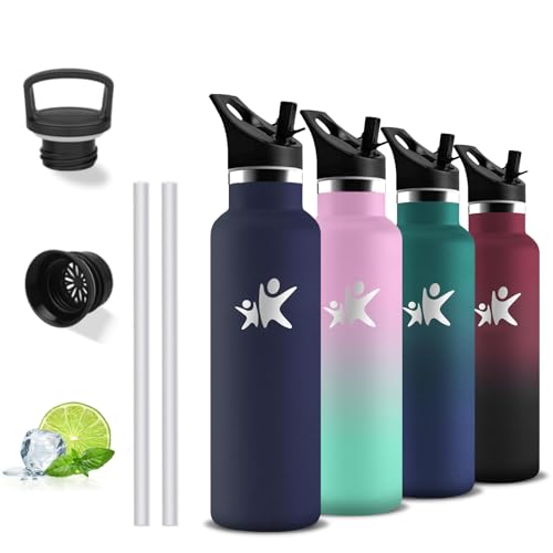 Grsta Thermosflasche, Trinkflasche 500ml, BPA-Frei, Trinkflasche mit Strohhalm, 24h Kalt & 12h Warm, Thermosflasche Auslaufsicher, Kann mit Dir Tragen, Wasserflasche Doppelwandig, für Schule, Reisen
