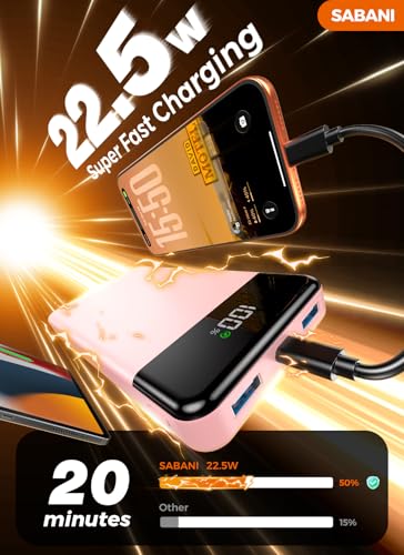 Image of Portable Charger 35000mAh Power Bank - Powerbank with 4 Built in Cables, 22.5W Fast Charging Travel Camping Essential Battery Pack Compatible with iPhone 17 16 15 14 13 Samsung Google, 1 Pack