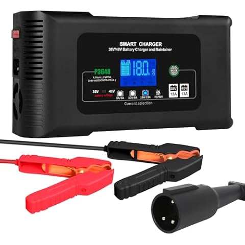 Golf Cart Battery Charger, Club Car 36 Volt 18 AMP/48 Volt 13 Amp Battery Charger with 3 Pin Round Plug, for Lithium, LiFePO4, Lead-Acid AGM/Gel/SLA Smart Battery Charger Cover