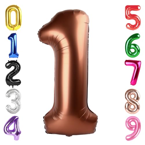 Image of 40 Inch Brown Number 1 Balloon Birthday Party Decorations for Men & Women