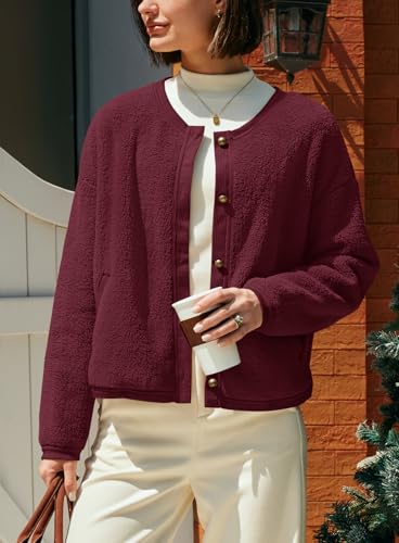 Image of Yanekop Womens Sherpa Jacket Button Down Fleece Winter Coat Fuzzy Jackets Chunky Cardigan Sweaters Open Knit Sweater