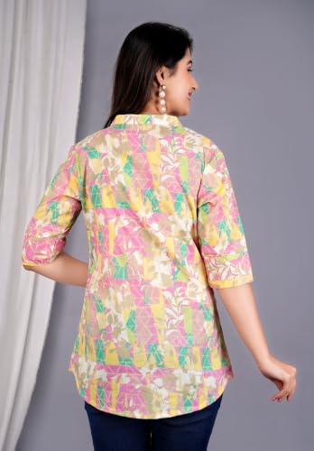 Image of Women's Rayon Floral Printed Short Kurti | Regular Fit | Mandarin Collar | Casual Wear for Office, College