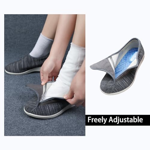 Sapatos femininos de largura extra larga para diabéticos, leve, respirável, ajustável, edema de idos