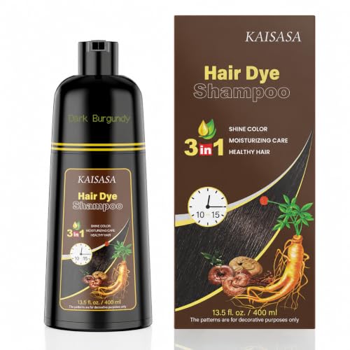 Image of KAISASA Dark Burgundy Hair Dye Shampoo 3 in 1 for Gray Hair, Women & Men
