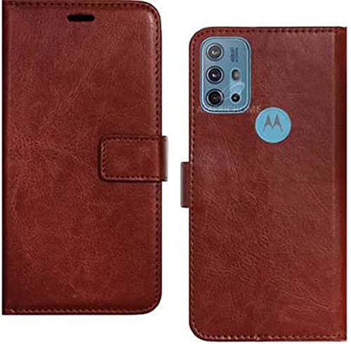 Image of Inside Rubber TPU with Card Pockets Magnetic Closure Protection Compatible with Motorola G10 Power,Moto G10 Power (Brown)