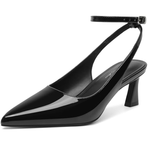 Image of Susanny Slingback Kitten Heels Elegant Dressy Pumps for Women Closed Pointy Toe Sexy Chunky High Heels Wedding Bride Prom Party Dress Shoes