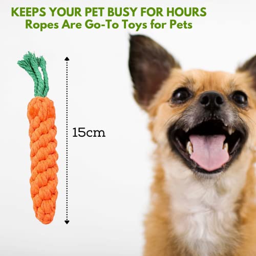 Image of Foodie Puppies Durable Dog Chew Plush Rope Puppy Dental Teething Cleaning Chewing Molar Cotton Knot Clean Teeth Healthy Chew Fun Toy for Puppies (Color May Vary) (Carrot)