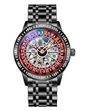 Minskolei Shield Orologio da Uomo Design Roulette Casual ed Elegante Quadrante Rotante Scheletrato Orologio a Carica Automatica Resistente All'acqua Fino a 30M(Acciaio Nero)