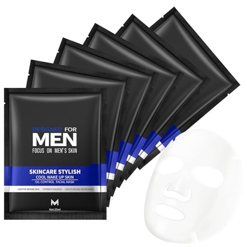 6 Stück Gesichtsmaske Männer, Tuchmasken Gesicht Set für Männers, Feuchtigkeitsspendend