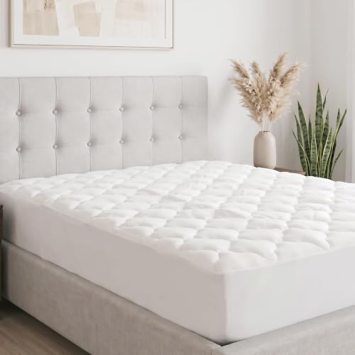 eLuxurySupply Extra Thick Mattress Pad - Rayon from Bamboo Soft Mattress Topper with Quilted Breathable Cover, Supportive Cluster Fiber Fill, 18 Inch Deep Pocket Fitted Skirt - Queen Size