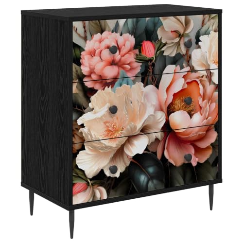 Cómoda rectangular moderna BORNE organizador de madera con cajones y estampado floral peonía 2