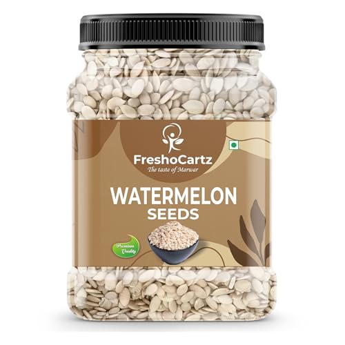 FreshoCartz Watermelon Seeds 500gm | Crunchy Healthy Diet Snack For Eating | Gourmet Cooking & Baking Ingredient | Natural Unsalted Seeds | Jar Pack