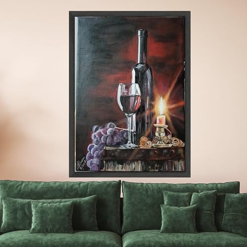 Toile nature morte vin rouge pour déco de table aux chandelles