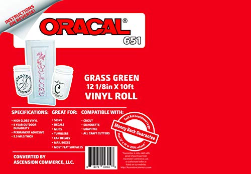 Oracal 043-12INX10-OR 12.125 Inch X 10Ft Roll Of Oracal 651 Grass Green Craft Vinyl - On A 2.5 Inch Core - Adhesive Vinyl For Cricut, Silhouette, And Cameo Cutters thumb #1