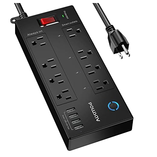 POWSAV 6 Ft WiFi Surge Protector - 8 Outlet Extension Cord with 4 Smart & 4 Always On Outlets, 4 USB Ports, Alexa & Google Home Compatible, Black