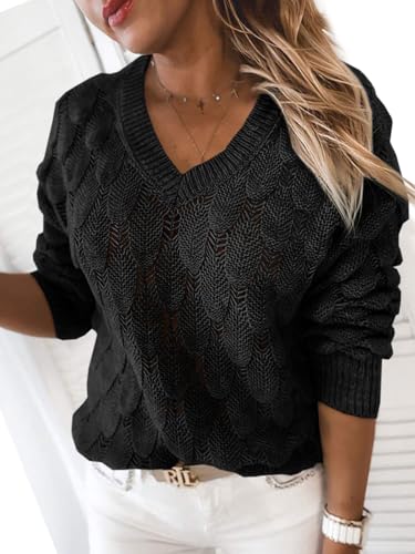 Image of Women's V Neck Long Sleeve Pullover Sweater Lightweight Knit Sweaters Novelty Sweaters