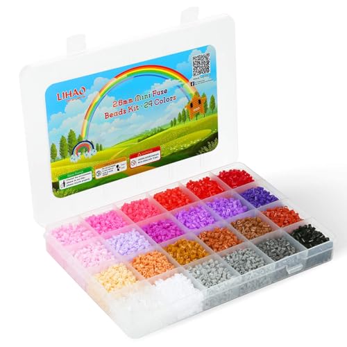 LIHAO 12000 Bügelperlen Set Steckperlen in Sortierbox Kinder DIY Perlen für Bügelperlen Platte (2,6 mm, 24 Farben, Dunkel Stil)