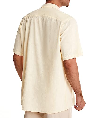 Image of Alimens & Gentle Mens Linen Shirts Cotton Hawaiian Shirts Short Sleeve Button Down Shirts Casual Summer Beach Tops