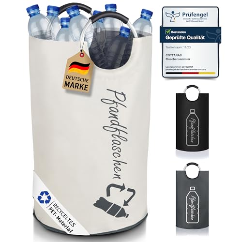 Cottara Recogedor de botellas prémium para botellas de cristal, vacío, ideal como almacenamiento de botellas de retención, recipiente para recoger botellas de retención, extra grande 69 l, blanco