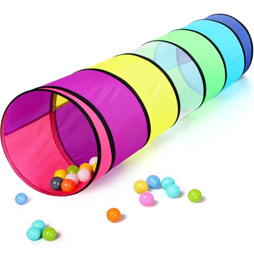 キッズテント トンネル 子供 室内テント ベビー 赤ちゃん 女の子 ボールプール ワンタッチ ベビー用室外/室内遊具 収納袋付き 折り畳み式 誕生日・子どもの日・出産祝いのプレゼントに最適 おままごと (虹のトンネル)