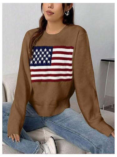 Image of SweatyRocks Women's Flag Pattern Long Sleeve Round Neck Sweater Casual Loose Pullover Sweater