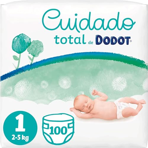 Dodot Pañales Bebé Cuidado Total Talla 1 (2-5 kg), 2 X 50 Pañales, Suave Protección de la Piel de Dodot con Ingredientes de Origen Vegetal 100 Unidades