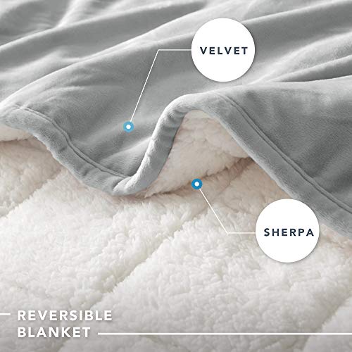 Comfort Spaces Reversible Weighted Blanket Adult-Glass Beads Filling All Season Soft Heavy Wraps-Box Quilted Cozy Warm Bed Cover, 50"X60" / 10Lbs, Velvet To Sherpa Gray #TOP2