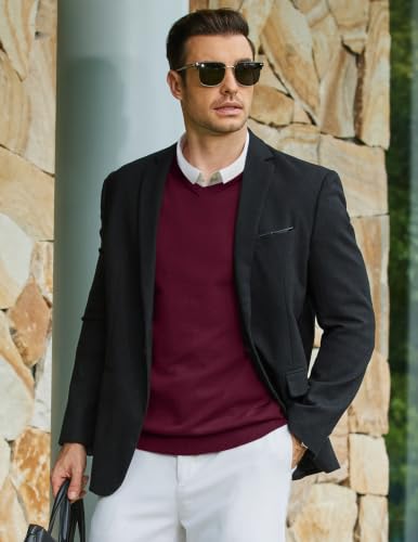 Image of COOFANDY Mens Casual V Neck Sweater Knit Slim Fit Long Sleeve Pullover Top