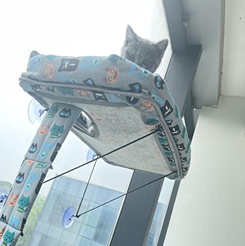 Hivvi Cat Window Hammock Indoor Window Cat Litter, Metal Frame Support, Sunbathing Hammock For Pet Cats In Winter And Summer (Blue) #TOP2