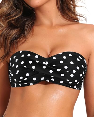 Image of Women Bandeau Bikini Top Strapless Swimsuit Top | Twist Front, Adjustable Straps, Non-Slip, Built-in Cups for Secure Fit
