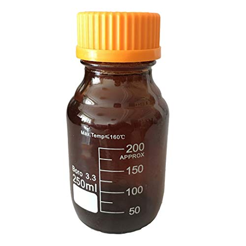 KimLab 250ml Borosilicate Glass Amber Graduated Reagent Bottle Autoclavable with Screw Cap GL 45