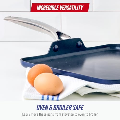 Image of Blue Diamond 11 inch Diamond Infused Ceramic Nonstick Square Griddle Pan, Blue
