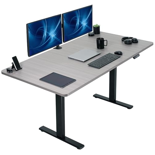 Image of VIVO Dark Gray 71 x 36 in Standing Desk, DESK-KIT-1B7G-36 | Electric, Holds 220 lbs, Sit Stand, Height Adjustable, Extra Deep Table Top, Memory Presets, 1B Series, Black Frame