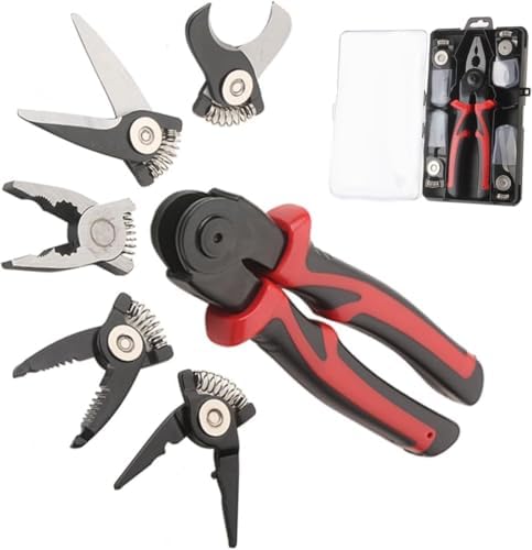 5-in-1 Multi-Purpose Pliers with Interchangeable Heads, Wire Stripper, Wire Crimper, Cable Cutter with Storage Case image 2