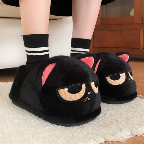 Premium Comfort Thermal Black Kitty Cat Non Slip Women's Fuzzy House Slippers Indoor Soft Warm Cute Kawaii Home Shoes2