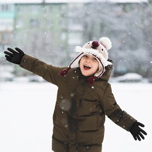 Image of ONESING Kids Knit Gloves - Stretchy Gloves for Boys Girls Winter, Solid Finger Gloves for Children