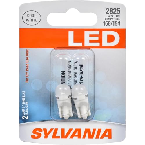 SYLVANIA - 2825 T10 W5W LED White Mini Bulb - Bright LED Bulb Ideal for Interior Lighting - Map Dome Cargo and License Plate (Contains 2 Bulbs)