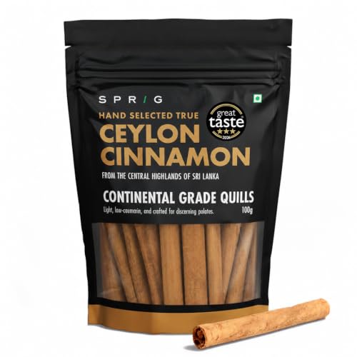 Image of Sprig Ceylon Cinnamon Sticks (Dalchini) 100g | Expensive But Authentic | Continental Grade Quills | Premium Sri Lankan Cinnamon for Tea, Desserts, Biriyani, Pulao, Curries & Baking | Good for Weight Loss & Reducing BP | Great Taste 2026 3 Star Winner