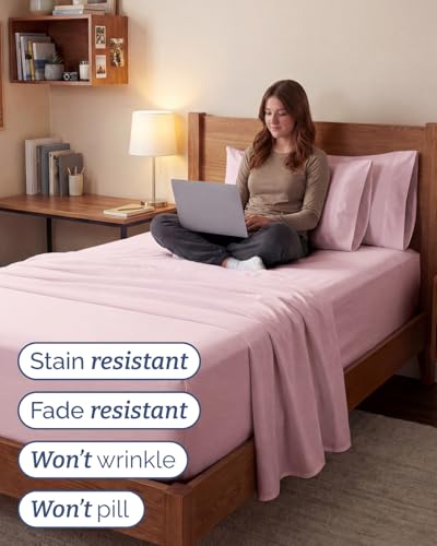Image of Extra Deep Twin XL Sheet Set - 4 Piece Breathable & Cooling - Lavender Pink | Hotel Luxury Bed Sheets Set, Easy & Secure Fit, Ultra-Soft, Wrinkle & Fade Free, Comfy Sheets Set with Extra Deep Pockets