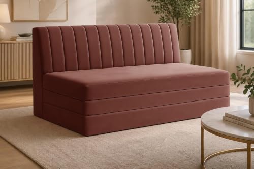 Image of Modern Velvet 3 Seater Sofa Cum Bed, Convertible Sleeper Couch Sofa for Living Room, Bedroom & Office - Brown Color