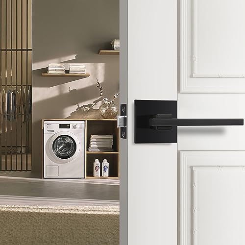 Image of Orger 3 Pack Passage Door Handle Matte Black Non-Locking Door Lever, Interior Hallway and Closet Door Lock Sets with Square Rosette, Modern Door Lock for Right & Left Handed Doors