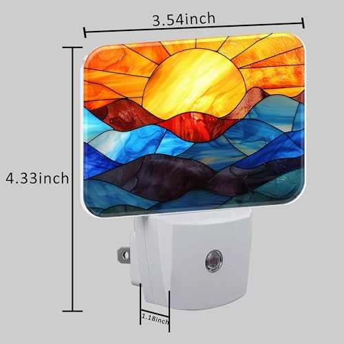 Image of Stained Glass Sunset Night Light Plug into Wall, Colorful Glass Mountains Night Light with Dusk to Dawn Sensor for Kid Girls Boys Women Men Room, Hallway, Kitchen, Bathroom, Stairs Decor