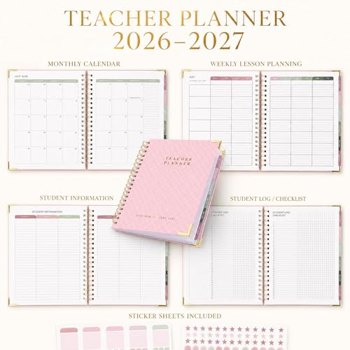 Image of Aesthetic Teacher Planner For The 2026-2027 Academic School Year | All Incl. 8.5 inch X 11 inch Lesson Plan Book Supplies - Easily Organize Your Daily, Weekly & Monthly Classroom /homeschool Schedule