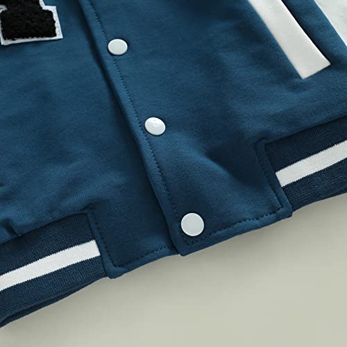 Mainesaka Baby Boy Girl Varsity Jacket Contrast Color Baseball Jacket Outwear Long Sleeve Button Downletterman Jacket Coat (Blue, 18-24 Months) #TOP5