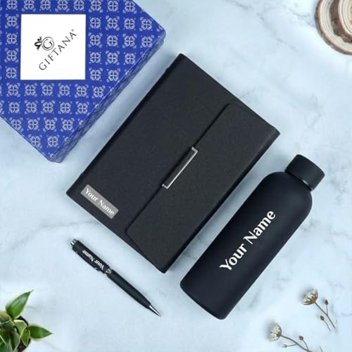 Image of Giftana 3 in 1 Personalized Diary with Pen, Coffee Tumbler Gift Set for Employee (Black 1)