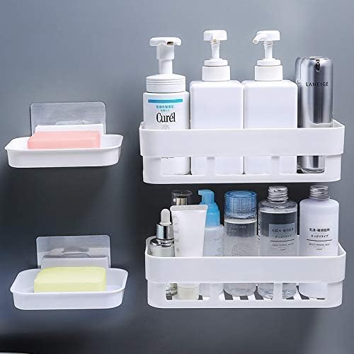 Image of perpetual Bathroom Organiser, Self Adhesive Bathroom Shelf for Wall, Washroom Organizer, Bathroom Rack Stand Without Drilling, SOAD Dish Holder (2Shelf + 2Soap Dish)