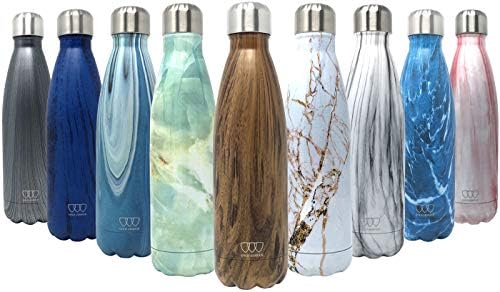 Gold Armour 17oz Stainless Steel Vacuum Insulated Water Bottle, Leak Proof Double Walled Cola Shape Bottle, Keeps Drinks Cold for 24 Hours and Hot for 10 Hours (Pattern: Wood Grain, 17oz)